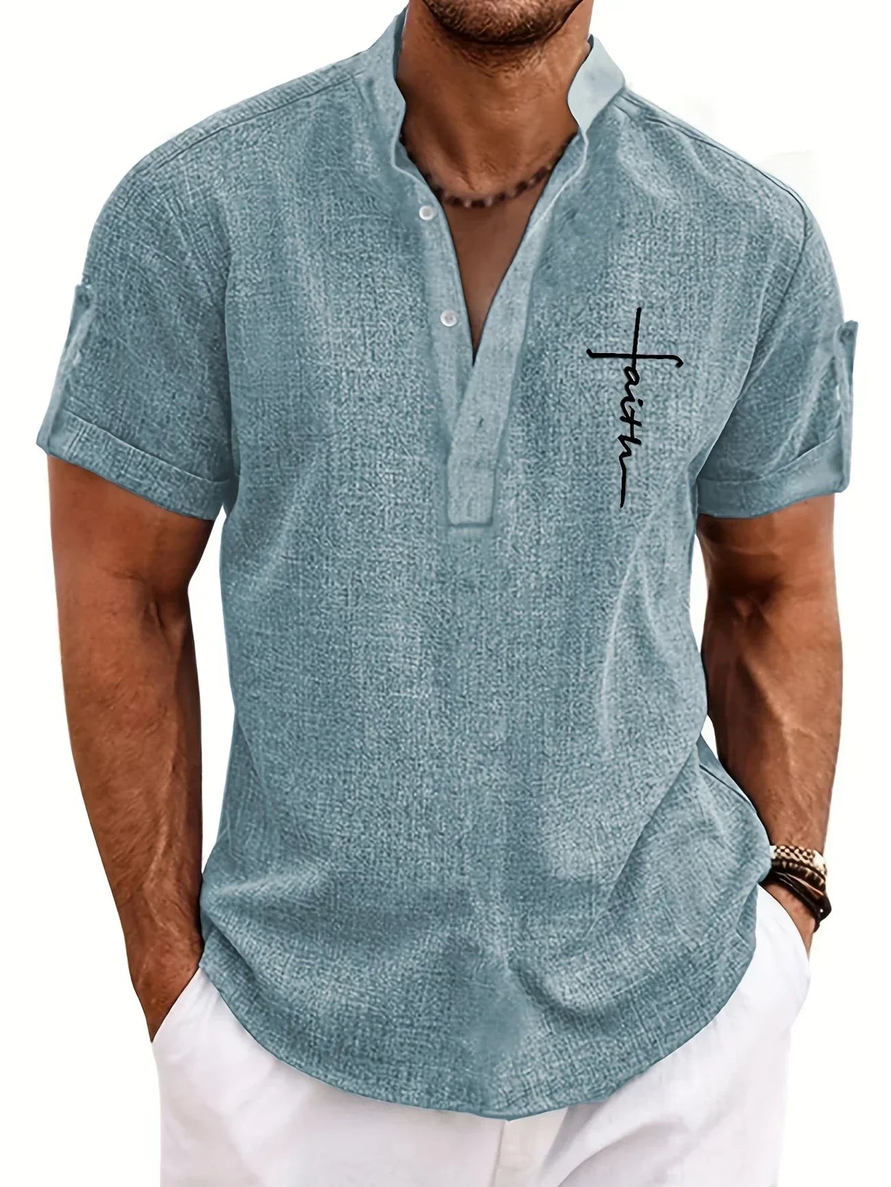 Jorge | Camisa elegante de manga corta y cuello alto