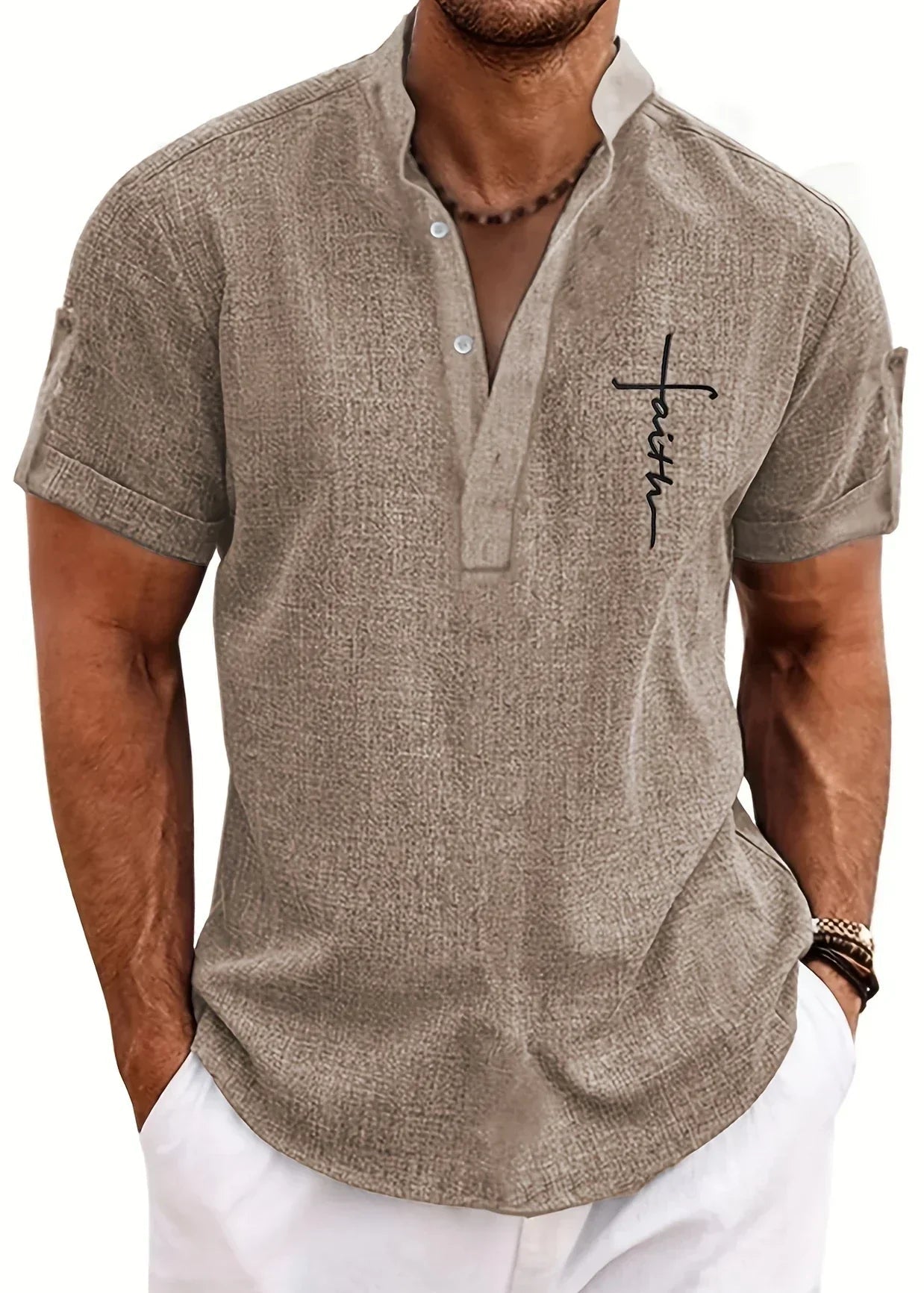 Jorge | Camisa elegante de manga corta y cuello alto