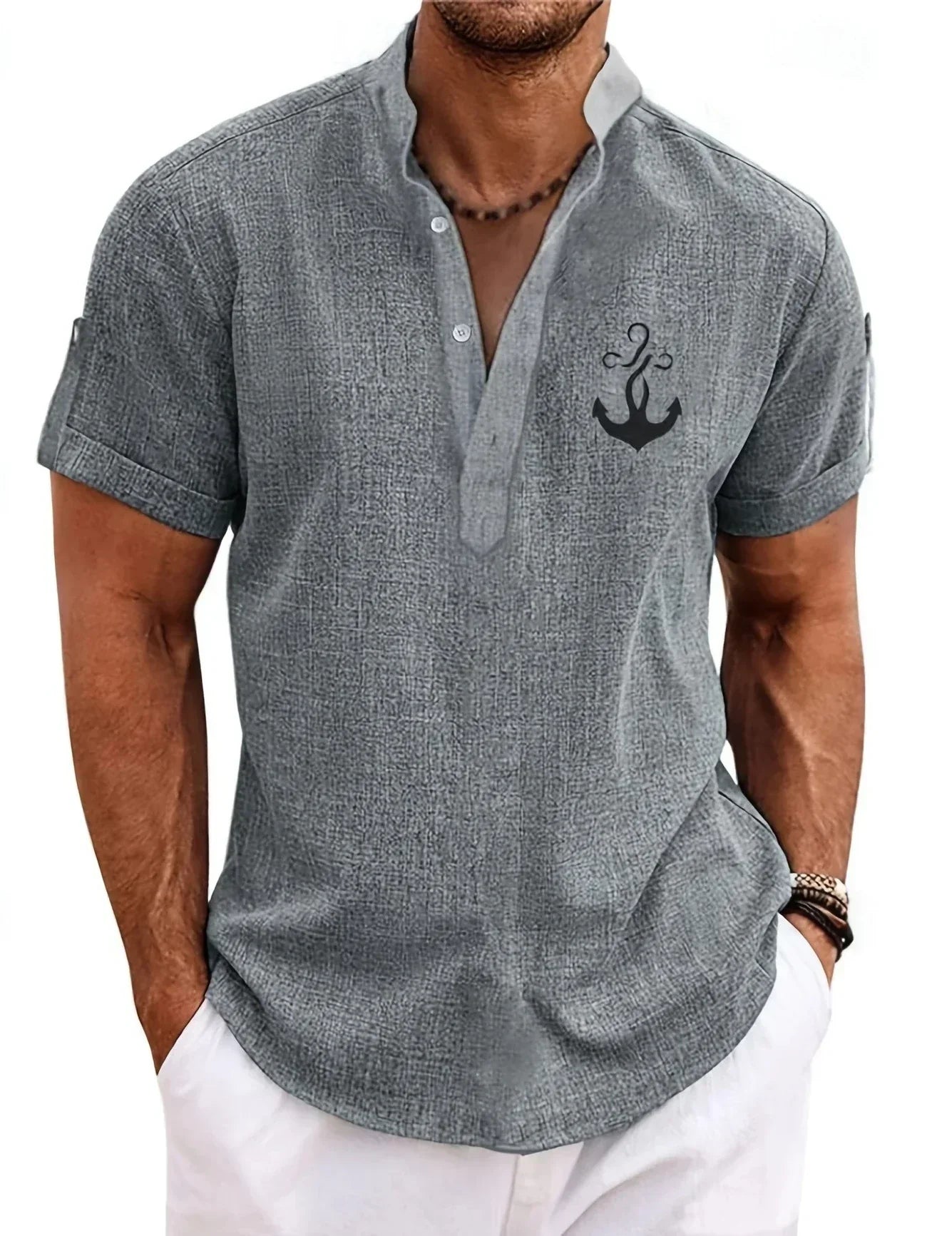 Jorge | Camisa elegante de manga corta y cuello alto